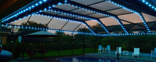 Central Florida Trimlight's Pool Cage Lighting system installed on home owners pool cage.