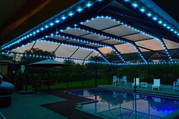 Central Florida Trimlight's Pool Cage Lighting system installed on home owners pool cage.